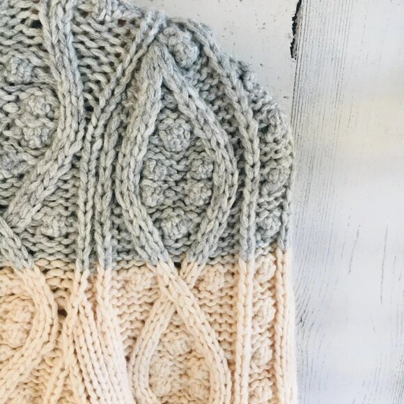 Rebecca Taylor Cable-Knit Striped Sweater XS Wool-Blend Beige/Gray/Ivory Ribbed - Picture 6 of 8